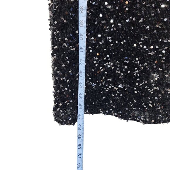 Vintage Black Sequined Dress With Puff Sleeves & Feather Trim Size XL - Picture 6 of 10